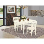 Ensemble de salle à manger 3 pièces HomeStock, dessus rectangulaire en bois massif à rallonges, finition blanc lin