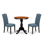3-Piece Black and Cherry Finish Solid Wood Top - Button Tufted Upholstered Dining Room Set - Seats 4