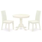3-Piece Linen White Finish Solid Wood Top - Round Dining Room Set - Seats 4