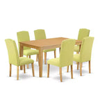 HomeStock 7-Piece Rectangle Natural Oak Finish Solid Wood Top Dining Table with 6 Parson-Chairs