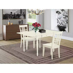 Ensemble de salle à manger 3 pièces HomeStock, dessus en bois massif finition blanc lin, avec table à rallonges