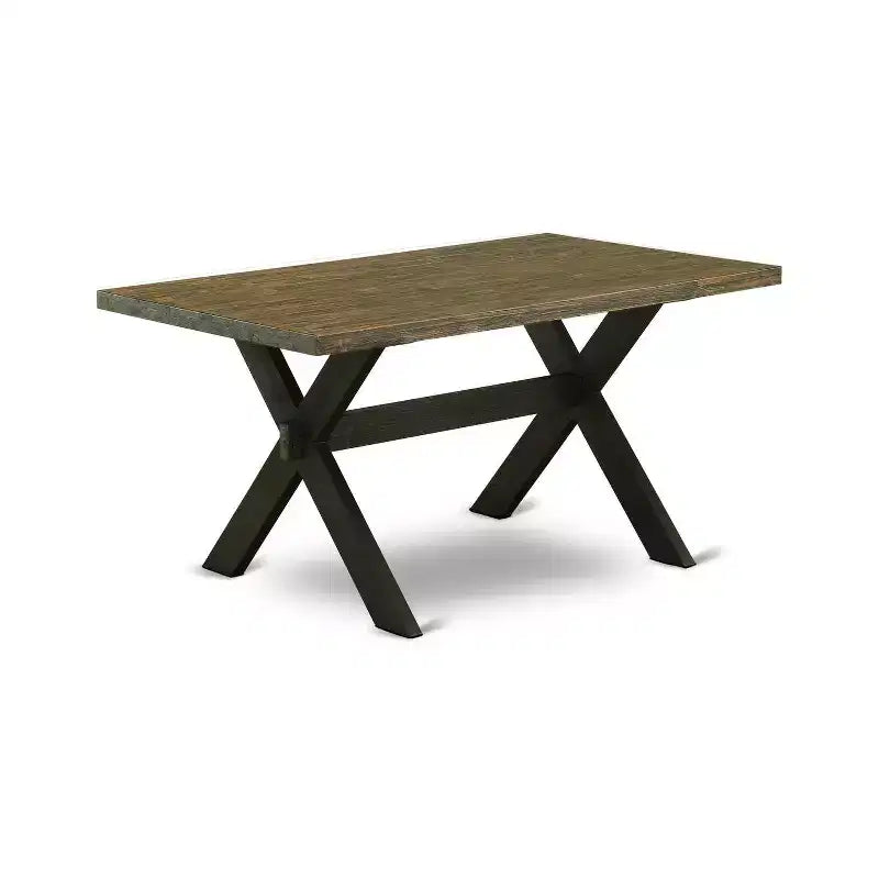 Table à manger 3 pièces HomeStock avec plateau en bois massif finition jacobéenne vieillie et 2 bancs