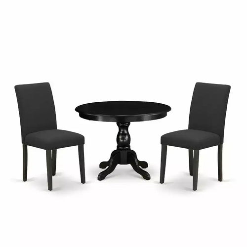 3-Piece Wirebrushed Black Solid Wood Top-Dining Room Set with High Back-Seats 4