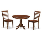 3-Piece Mahogany Finish Solid Wood Top - Round Dining Room Set - Seats 4