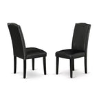 Ensemble de salle à manger 3 pièces Table ronde et 2 chaises Parsons - Similicuir noir - Table de 42