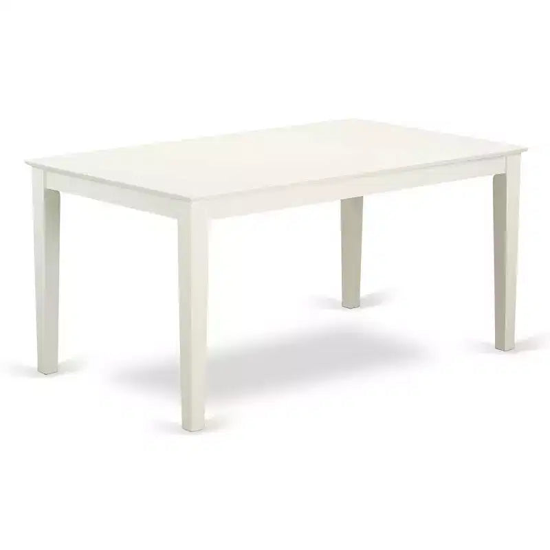 HomeStock Table de salle à manger 5 pièces avec dessus en bois massif, fini blanc lin, avec 4 chaises