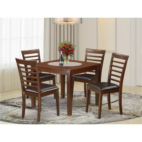 Ensemble de salle à manger 5 pièces - Table carrée et chaises - Finition acajou - Meubles de cuisine et salle à manger
