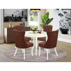 Ensemble de salle à manger 5 pièces en bois massif blanc cassé - Table ronde rembourrée - (4 places)