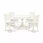 HomeStock 5-Piece Linen White Finish Solid Wood Top Dining table with 4 Chairs with Slat Back