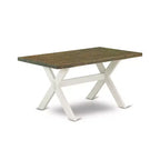 Table de salle à manger HomeStock 5 pièces, plateau en bois massif, finition brossée blanc lin, avec 4 chaises