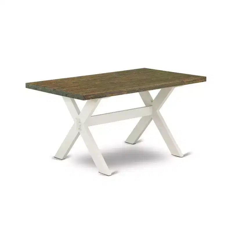 Table de salle à manger HomeStock 5 pièces, plateau en bois massif, finition brossée blanc lin, avec 4 chaises