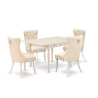 5-Piece Linen White Finish Solid Wood Top - Rectangular Upholstered Dining Room Set - (Seats-4)