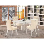 Ensemble de salle à manger rectangulaire rembourré 5 pièces avec plateau en bois massif au fini blanc lin - (4 places)