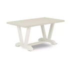 HomeStock Table de salle à manger rectangulaire 5 pièces, plateau en bois massif finition lin brossé blanc avec 4 chaises Parson