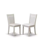 HomeStock Table de salle à manger rectangulaire 5 pièces, plateau en bois massif finition lin brossé blanc avec 4 chaises Parson