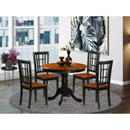 Table à manger ronde 5 pièces, plateau en bois massif finition noire avec 4 chaises