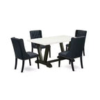 HomeStock 5-Piece Rectangle Natural Oak Finish Solid Wood Top Dining table with 4 Chairs