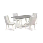 HomeStock 5-Piece Rectangle Natural Oak Finish Solid Wood Top Dining Table with 4 Parson Chair