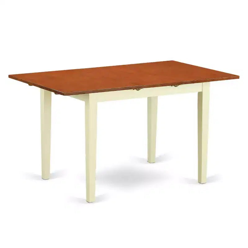 Ensemble de salle à manger 5 pièces en bois massif HomeStock, finition lin blanc - dessus en bois massif - rembourré avec rallonge papillon - 4 places