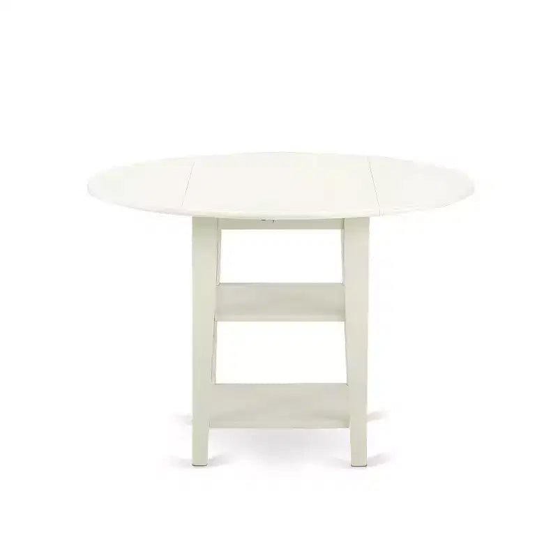 Ensemble de salle à manger 3 pièces HomeStock avec table à plateau rond en bois massif finition blanc lin et rallonges
