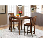 Ensemble de Pub Hauteur Comptoir - Table et Chaises Style Asiatique 3 Pièces - Ensemble Salle à Manger pour Petits Espaces - Acajou 36x36 Pouces