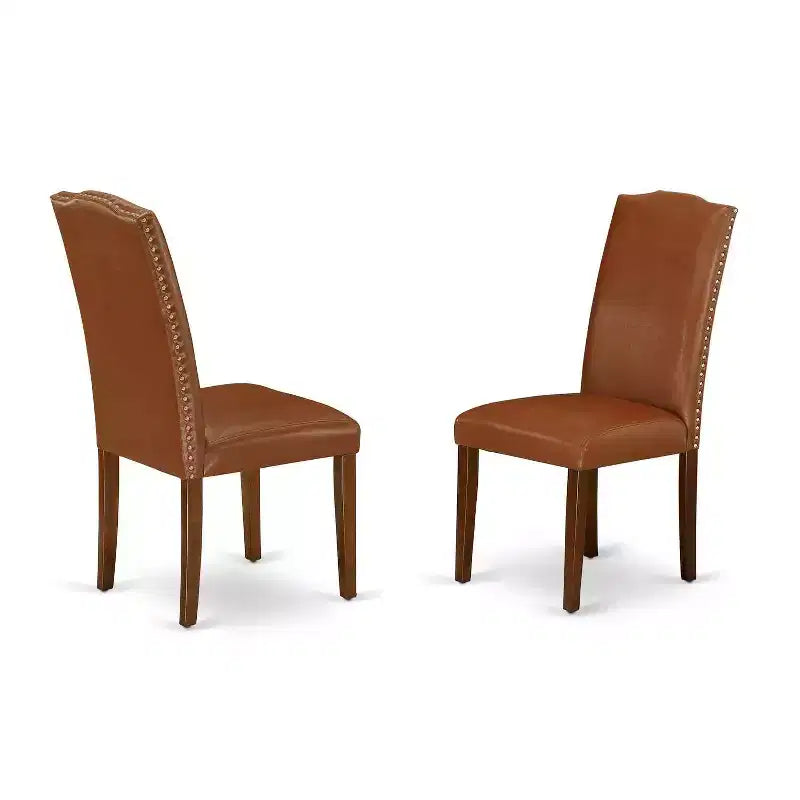 Ensemble de salle à manger 5 pièces avec table ronde en bois massif finition acajou et 4 chaises Parson avec