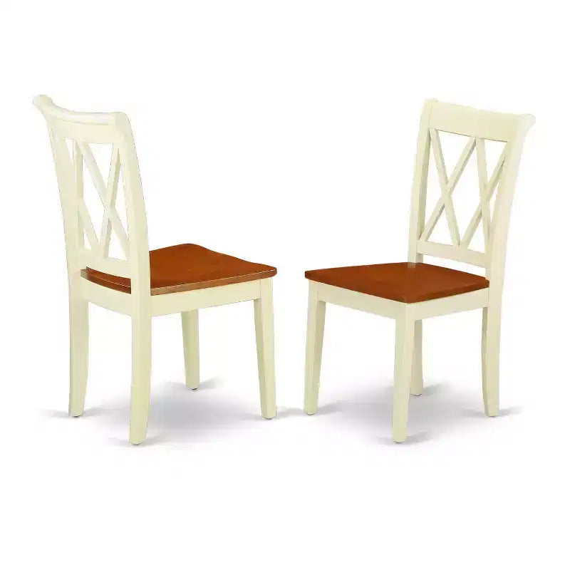 HomeStock Ensemble de salle à manger 5 pièces en bois massif finition cerisier et crème, table ovale et 4 chaises à dossier croisé