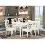 Ensemble de salle à manger du milieu du siècle - Table rectangulaire 7 pièces et 6 chaises - Finition blanche