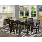 Table à manger rectangulaire 7 pièces HomeStock avec plateau en bois massif finition cappuccino et 6 chaises