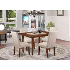 Ensemble table de cuisine rectangulaire 5 pièces – Table 48/60 avec rallonge papillon et 4 chaises – Tissu lin crème