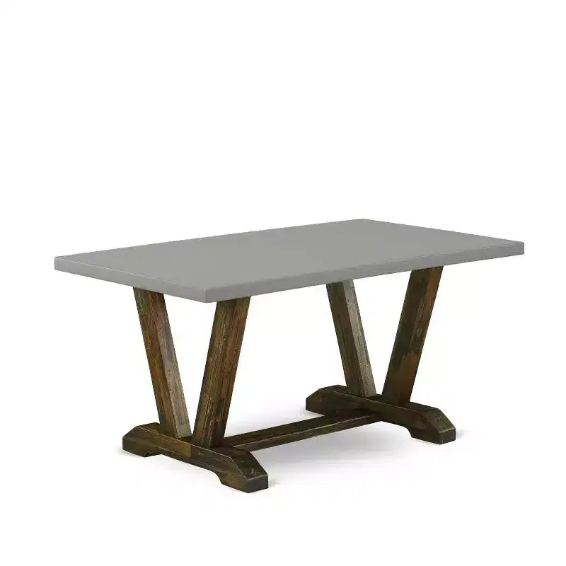 HomeStock, table de salle à manger avec plateau en bois massif finition jacobine patinée, 7 pièces avec 6 chaises