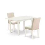 HomeStock 3-Piece Linen White Finish Rectangular Solid Wood Top with Butterfly Leaf Dining Table Set