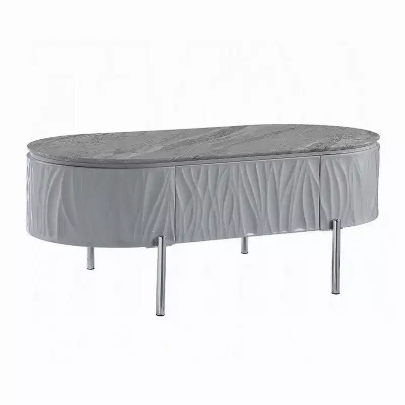 Royal Hampton Coffee Table, Gray High Gloss, Chrome Metal, Gray Wood, 47 Inch