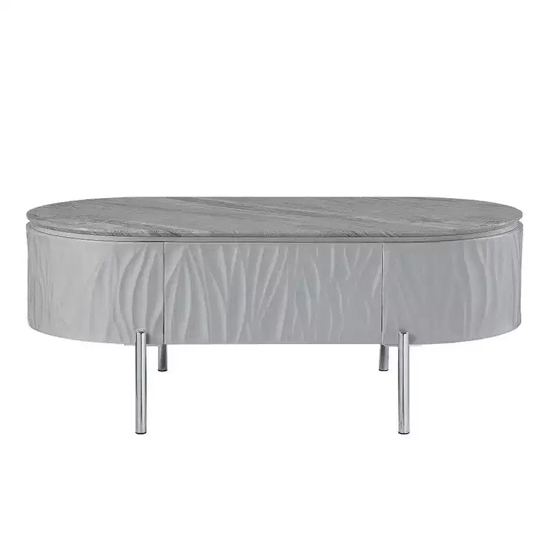 Table basse Royal Hampton, gris brillant, métal chromé, bois gris, 119 cm