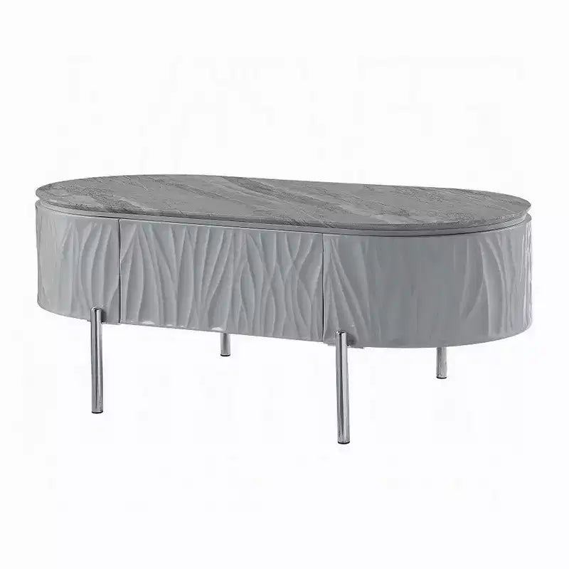 Table basse Royal Hampton, gris brillant, métal chromé, bois gris, 119 cm