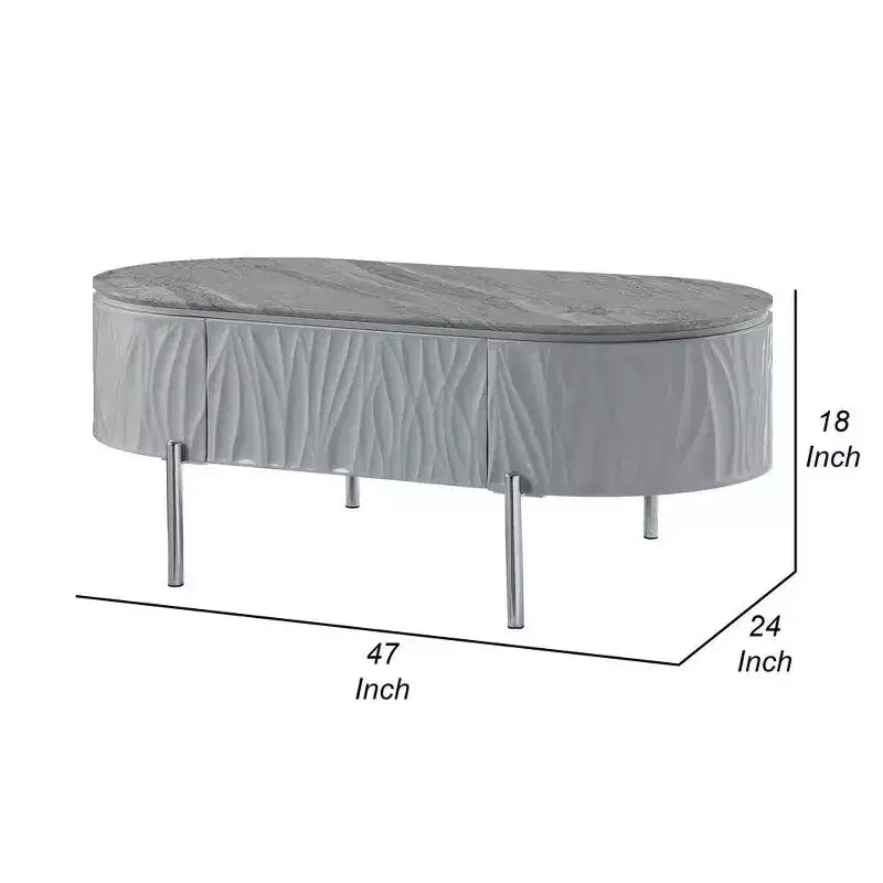 Table basse Royal Hampton, gris brillant, métal chromé, bois gris, 119 cm