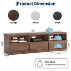 Meuble TV de 70 pouces pour téléviseurs de 80 pouces, meuble de divertissement moderne du milieu du siècle avec tiroir de rangement et étagères ouvertes, meuble de console multimédia en bois pour salon