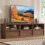 Meuble TV de 70 pouces pour téléviseurs de 80 pouces, meuble de divertissement moderne du milieu du siècle avec tiroir de rangement et étagères ouvertes, meuble de console multimédia en bois pour salon