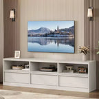 Meuble TV de 70 pouces pour téléviseurs de 80 pouces, meuble de divertissement moderne du milieu du siècle avec tiroir de rangement et étagères ouvertes, meuble de console multimédia en bois pour salon