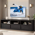 Meuble TV de 70 pouces pour téléviseurs de 80 pouces, meuble de divertissement moderne du milieu du siècle avec tiroir de rangement et étagères ouvertes, meuble de console multimédia en bois pour salon