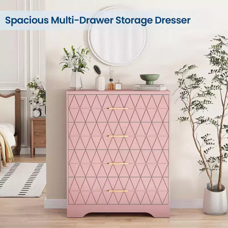 Commode à 4 tiroirs, chiffonnier, unité de rangement haute avec poignées dorées, petite commode pour chambre, salon, placard