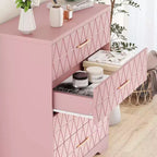 Commode à 4 tiroirs, chiffonnier, unité de rangement haute avec poignées dorées, petite commode pour chambre, salon, placard