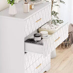Commode à 4 tiroirs, chiffonnier, unité de rangement haute avec poignées dorées, petite commode pour chambre, salon, placard