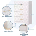 Commode à 4 tiroirs, chiffonnier, unité de rangement haute avec poignées dorées, petite commode pour chambre, salon, placard