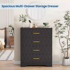Commode à 4 tiroirs, chiffonnier, unité de rangement haute avec poignées dorées, petite commode pour chambre, salon, placard