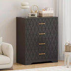 Commode à 4 tiroirs, chiffonnier, unité de rangement haute avec poignées dorées, petite commode pour chambre, salon, placard