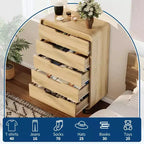 Commode en bois moderne avec pieds en métal : Commode en bois naturel avec coins arrondis et kit anti-basculement pour la sécurité de la chambre.