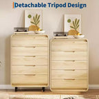 Commode en bois moderne avec pieds en métal : Commode en bois naturel avec coins arrondis et kit anti-basculement pour la sécurité de la chambre.