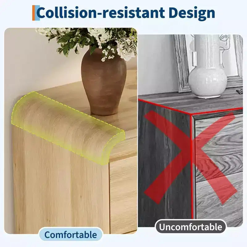 Commode en bois moderne avec pieds en métal : Commode en bois naturel avec coins arrondis et kit anti-basculement pour la sécurité de la chambre.