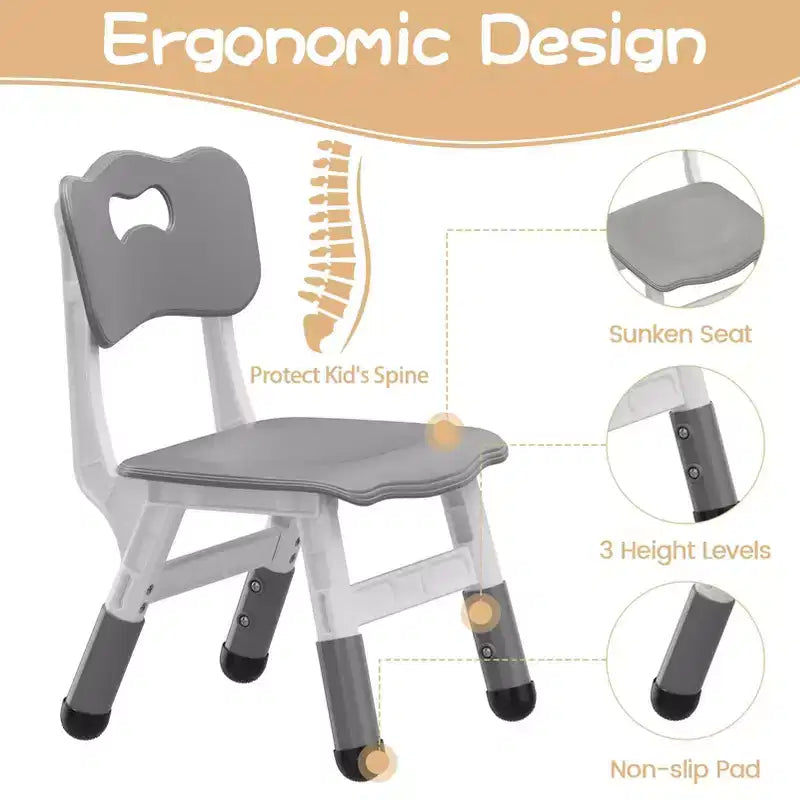 Ensemble table et chaises d'étude pour enfants avec rangement, hauteur réglable pour enfants de 3 à 8 ans, tapis de sol antidérapants, plateau de table facile à nettoyer